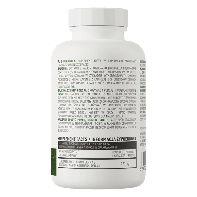 OstroVit Fenugreek VEGE | Fenugreek (Trigonella foenum-graecum) Seed Extract 370 mg 90 Capsules