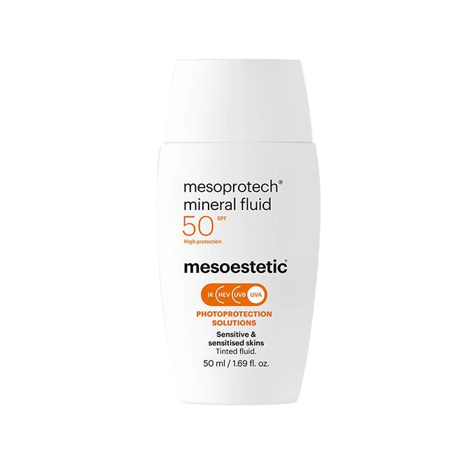 Mesoestetic mesoprotech® mineral fluid | Tinted mineral sunscreen fluid for sensitive skin SPF50+ 50 ml
