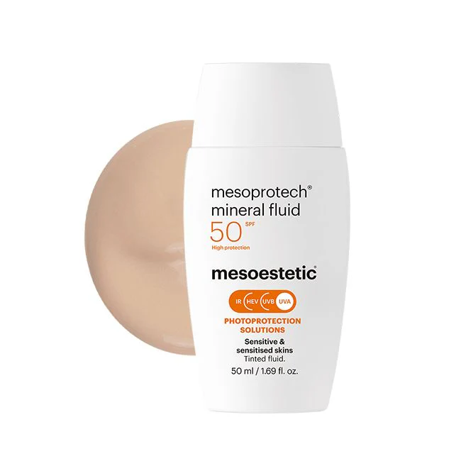 Mesoestetic mesoprotech® mineral fluid | Tinted mineral sunscreen fluid for sensitive skin SPF50+ 50 ml