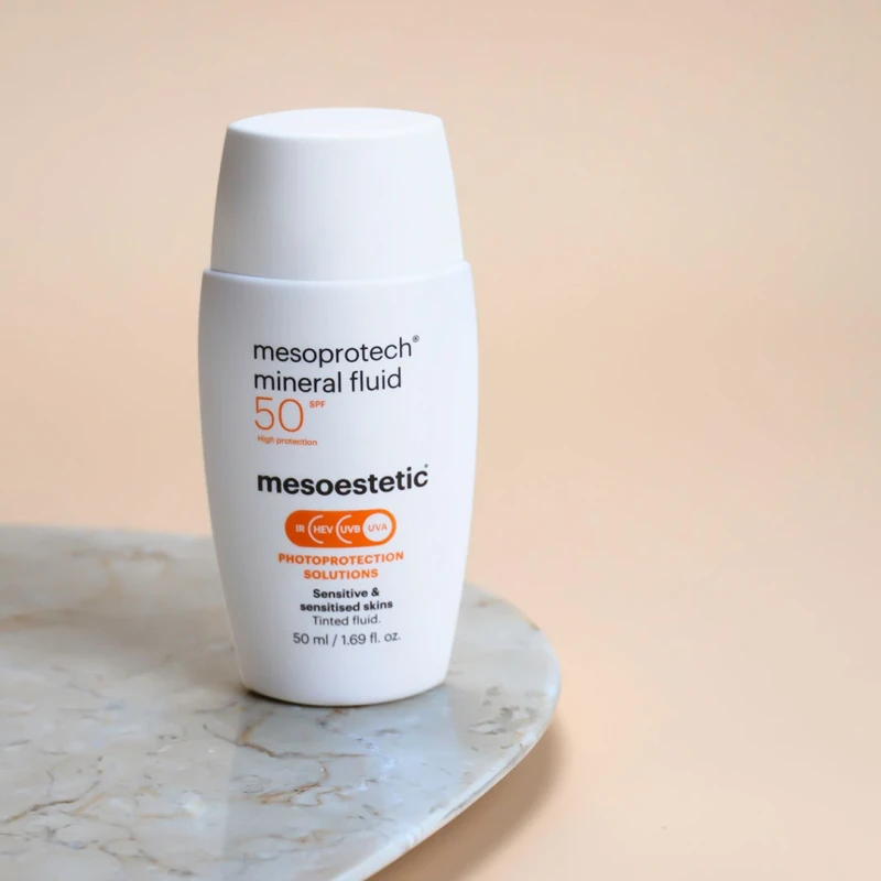 Mesoestetic mesoprotech® mineral fluid | Tinted mineral sunscreen fluid for sensitive skin SPF50+ 50 ml