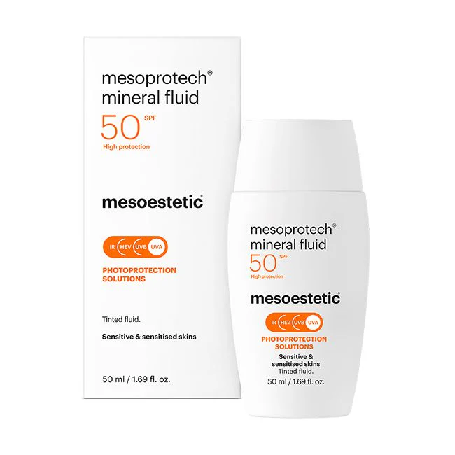 Mesoestetic mesoprotech® mineral fluid | Tinted mineral sunscreen fluid for sensitive skin SPF50+ 50 ml