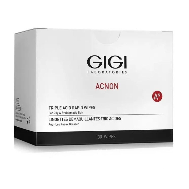 GIGI Acnon Triple Acid Rapid Wipes | Exfoliating Acid Cleansing Towelettes 30 pcs.