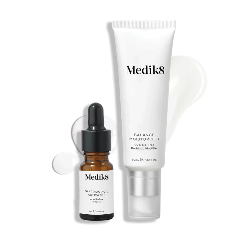 Medik8 Balance Moisturiser & Glycolic Acid Activator | Mattifying Cream and Glycolic Acid Activator 50 ml + 10 ml