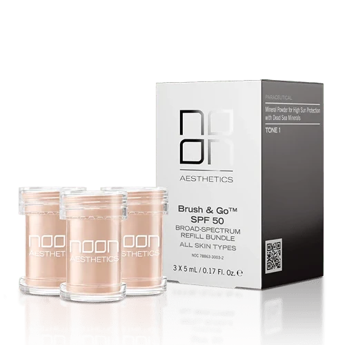 NOON Brush & Go Refill Pack SPF50 | Mineral SPF powder refill for all skin types, light shade 01, 3 × 5 ml