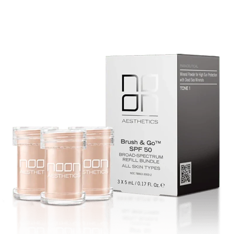 NOON Brush & Go Refill Pack SPF50 | Mineral SPF powder refill for all skin types, light shade 01, 3 × 5 ml