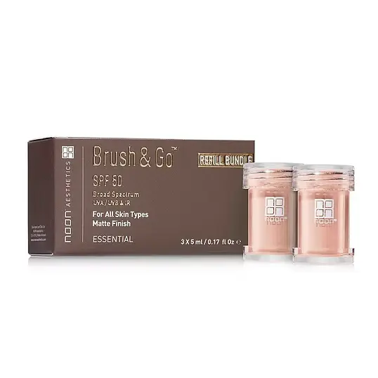 NOON Brush & Go Refill Pack SPF50 | Mineral SPF Powder Refill for All Skin Types, Medium Shade 02, 3 × 5 ml