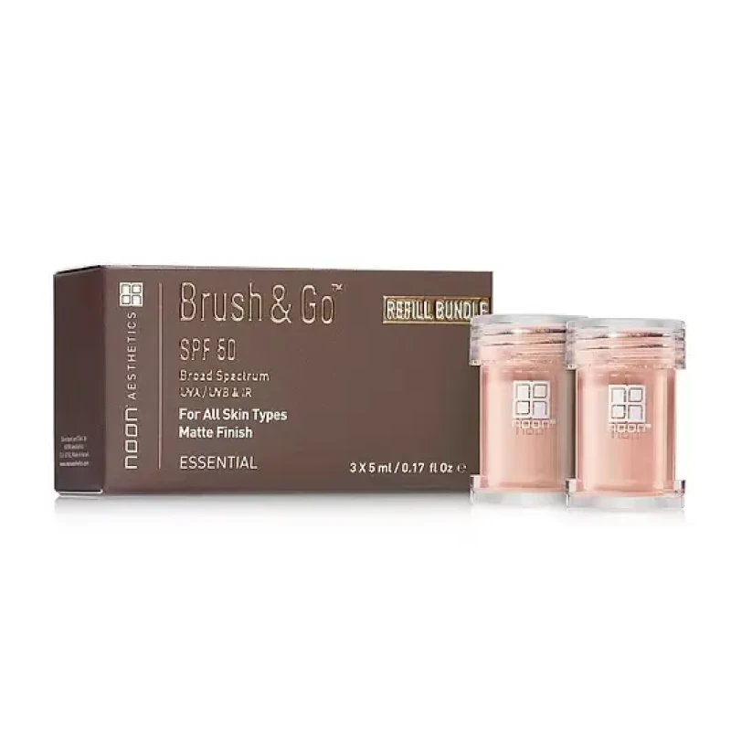 NOON Brush & Go Refill Pack SPF50 | Mineral SPF Powder Refill for All Skin Types, Medium Shade 02, 3 × 5 ml