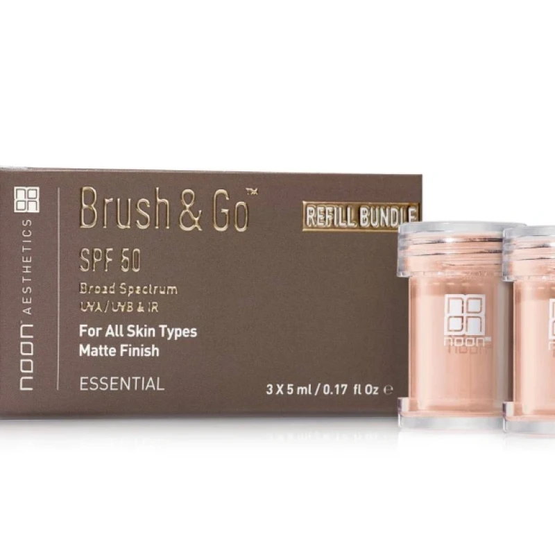 NOON Brush & Go Refill Pack SPF50 | Mineral SPF powder refill for oily and problematic skin, shade 01 Light, 3 × 5 ml