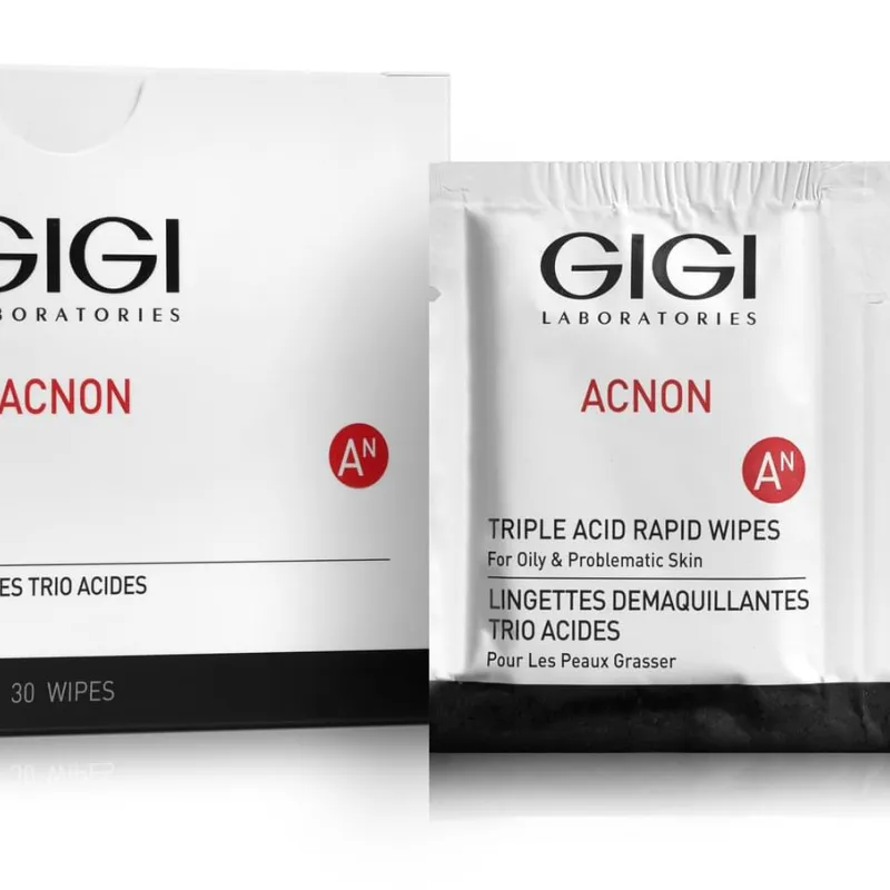 GIGI Acnon Triple Acid Rapid Wipes | Exfoliating Acid Cleansing Towelettes 30 pcs.