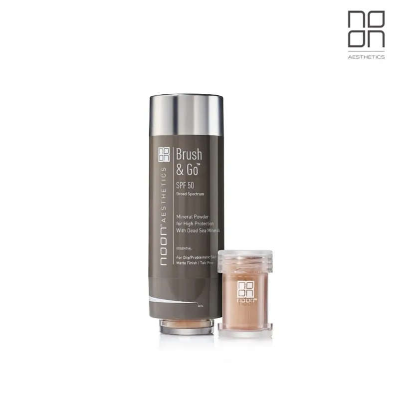 NOON Brush & Go Refill Pack SPF50 | Mineral SPF powder refill for oily and problematic skin, medium shade 02, 3 × 5 ml